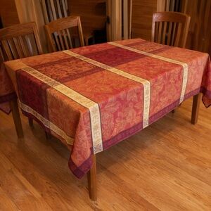 Maple Leaf Jacquard Harvest Tablecloth - Cotton Blend - Jewel Tones    57 X 102